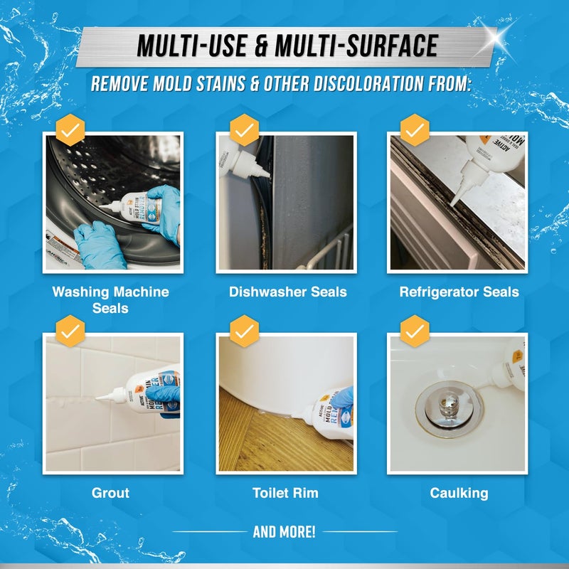 Active Mold Stain Remover Gel Cleaner - ACTIVE Heavy Duty Stain Cleaner for Front Loader Washing Machine Seal, Bathroom Grout, Shower, Caulk - Front Load Washer Cleaning Solution - 7 Fl Oz - Image 2